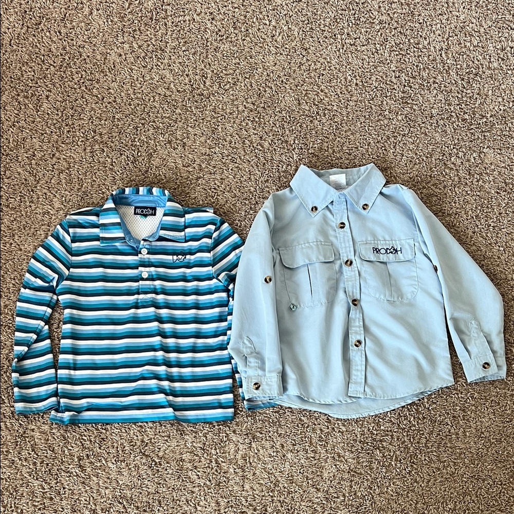 Prodoh Kids Blue Striped and Light Blue Button-Up Shirts